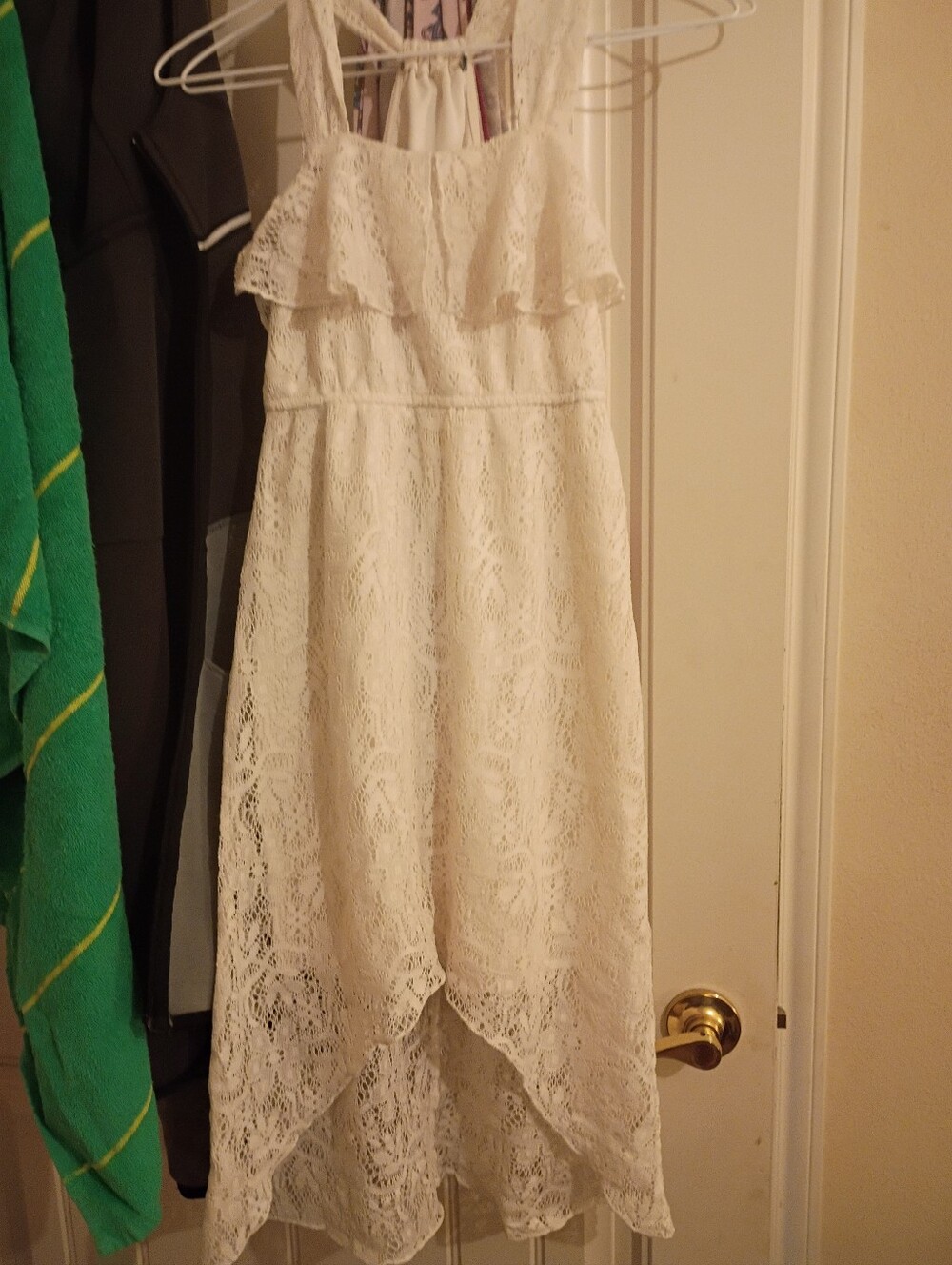 Girls White Lace High Low Halter Dress Ruffle Size 10 Graduation Flower Girl